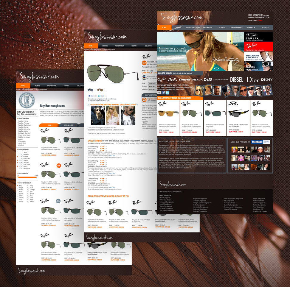 sunglasses UK website design, website marketing